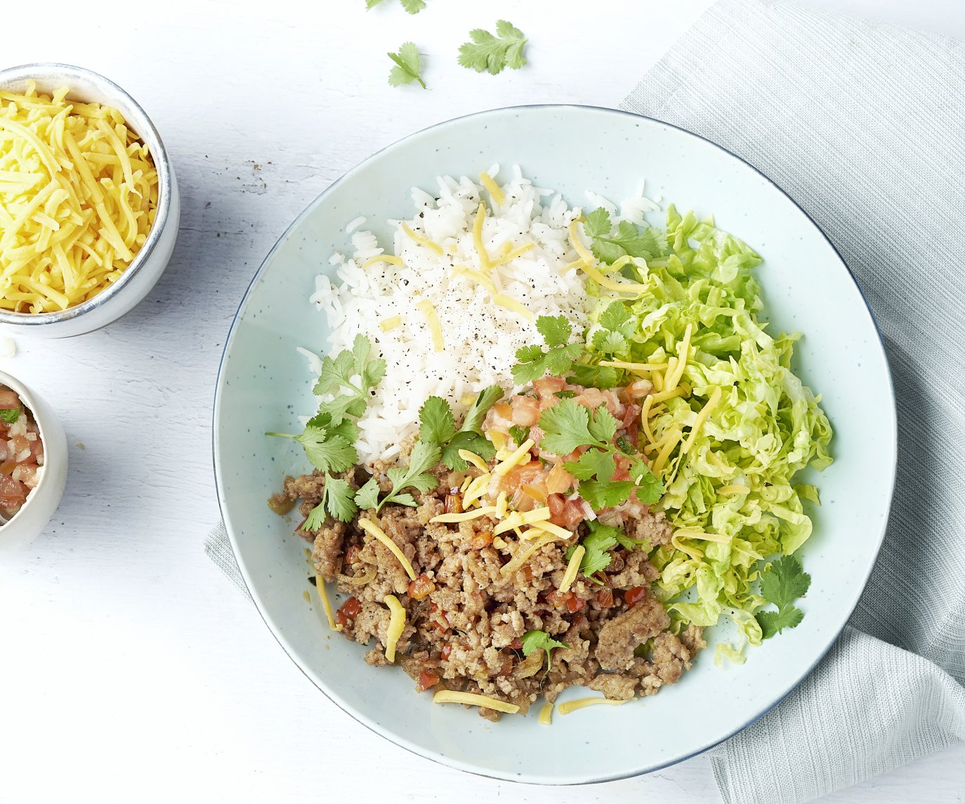 Taco bowls met gehakt en rijst